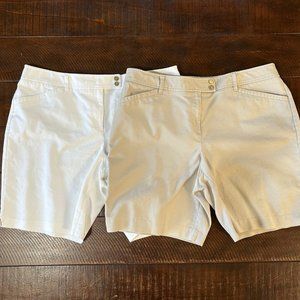 TWO sz 18 Charter Club Shorts - 9” Bermuda - khaki & white - stretch cotton
